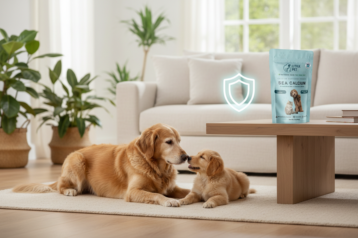 Koruma simgesi ile yaşlı ve genç köpekler SEA CALCIUM